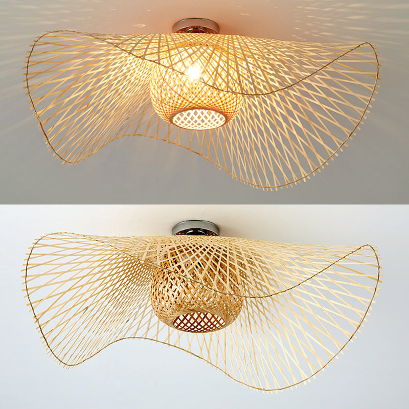 Japanse stijl bamboe inbouw 1-lichts plafondlamp voor woonkamer
