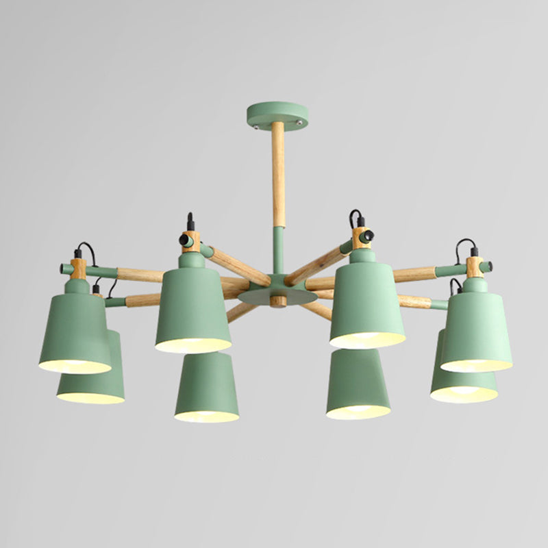 Wooden Sputnik Pendant Light in Nordic Style Wrought Iron Macaron Chandelier for Dining Room