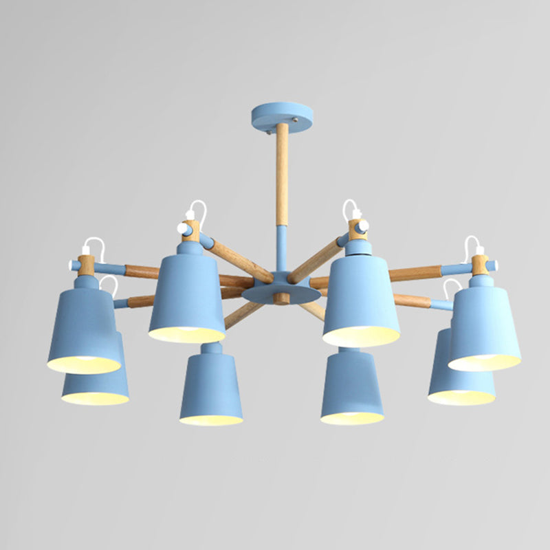 Wooden Sputnik Pendant Light in Nordic Style Wrought Iron Macaron Chandelier for Dining Room