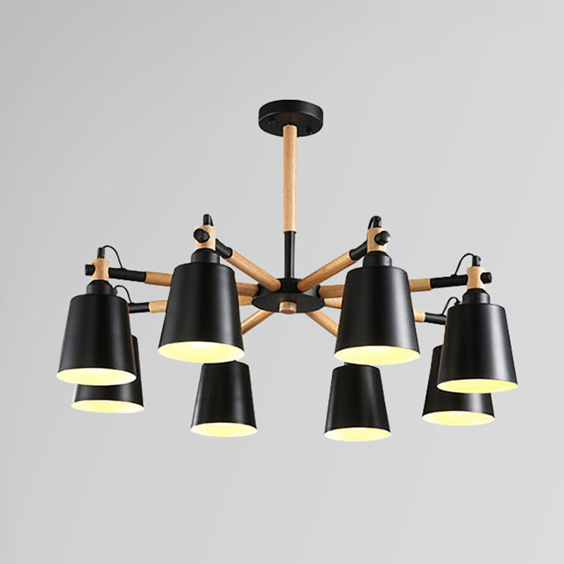 Wooden Sputnik Pendant Light in Nordic Style Wrought Iron Macaron Chandelier for Dining Room