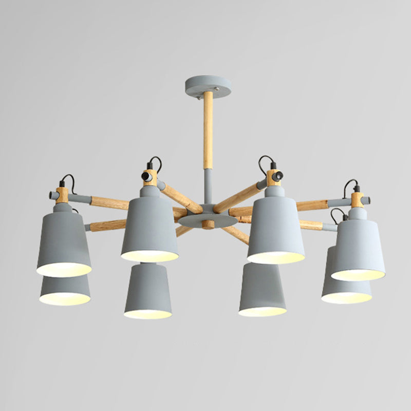 Wooden Sputnik Pendant Light in Nordic Style Wrought Iron Macaron Chandelier for Dining Room