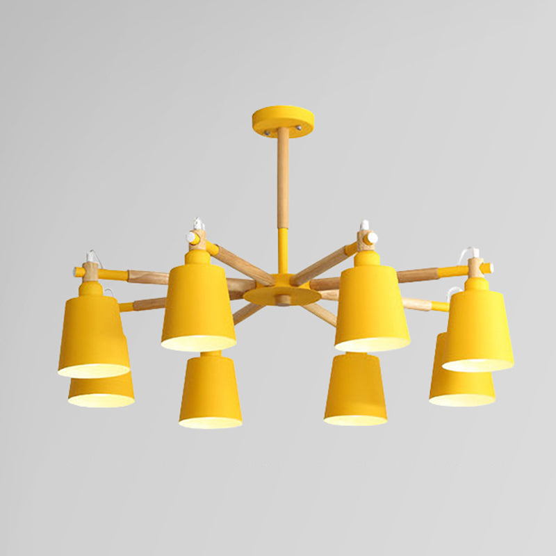 Wooden Sputnik Pendant Light in Nordic Style Wrought Iron Macaron Chandelier for Dining Room