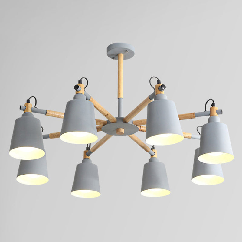 Wooden Sputnik Pendant Light in Nordic Style Wrought Iron Macaron Chandelier for Dining Room