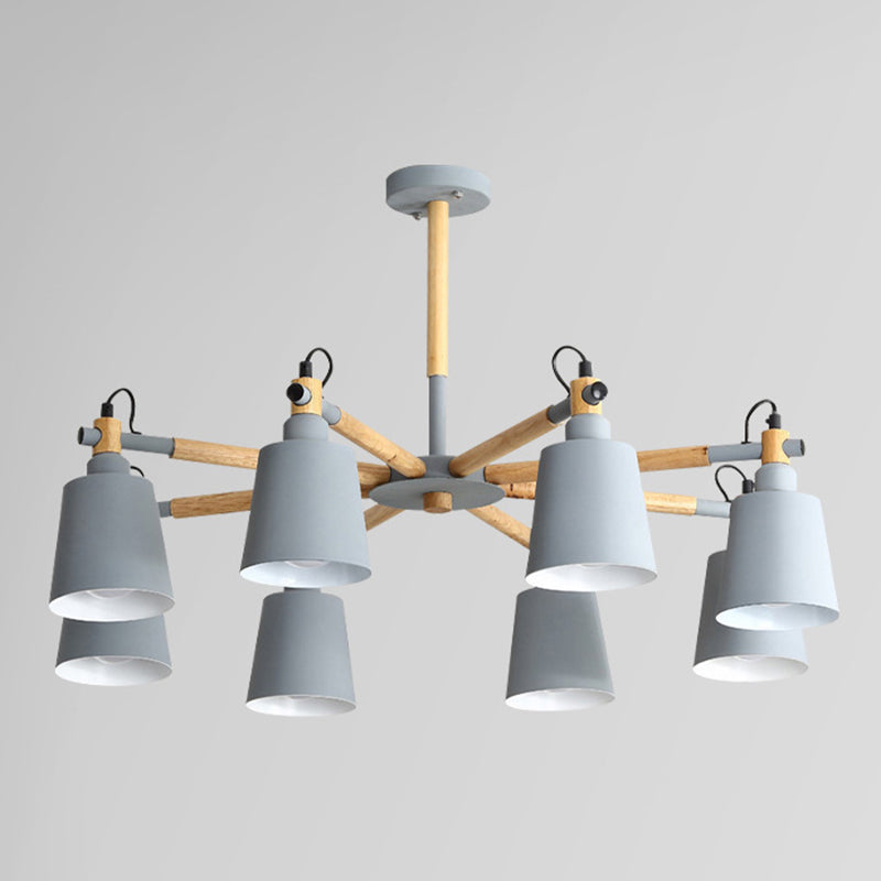 Wooden Sputnik Pendant Light in Nordic Style Wrought Iron Macaron Chandelier for Dining Room