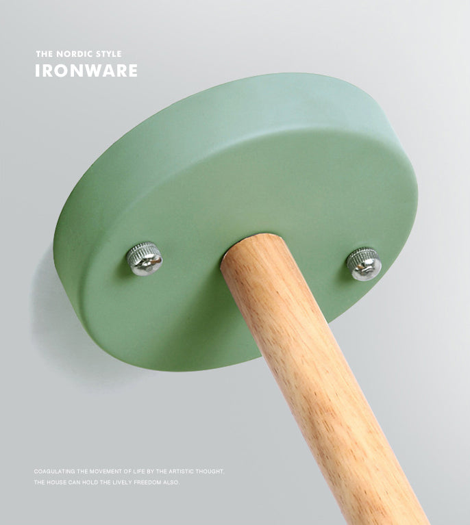 Wooden Sputnik Pendant Light in Nordic Style Wrought Iron Macaron Chandelier for Dining Room