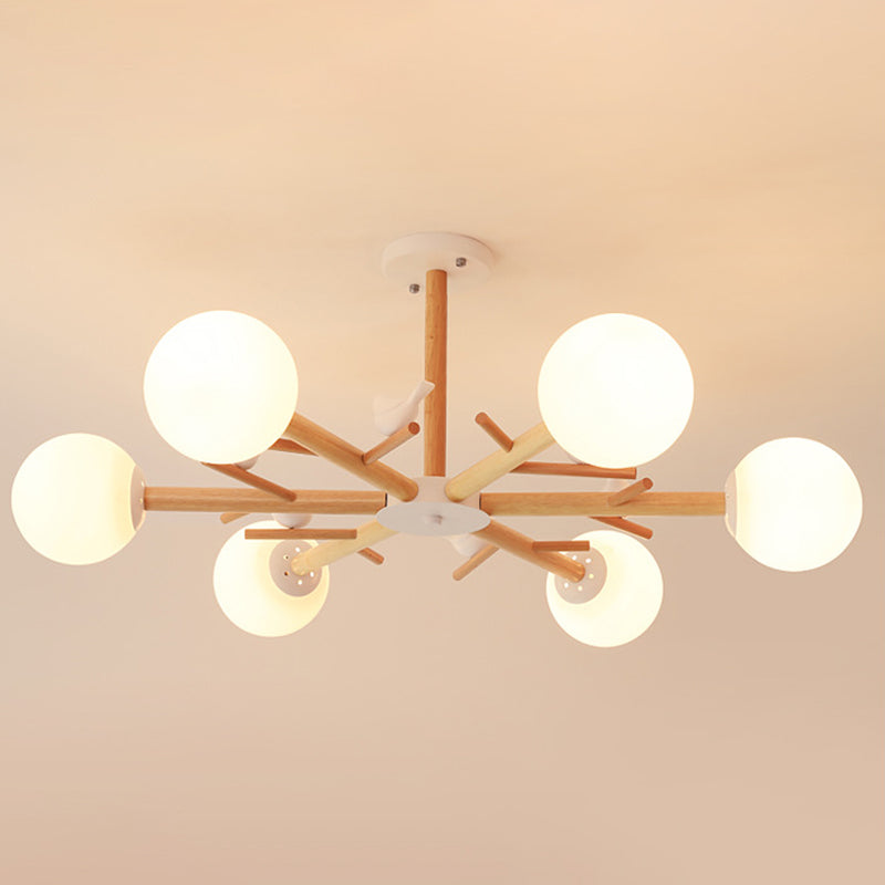 Globe Chandelier Light Fixture Modern Cream Glass Pendant Lighting for Restaurant