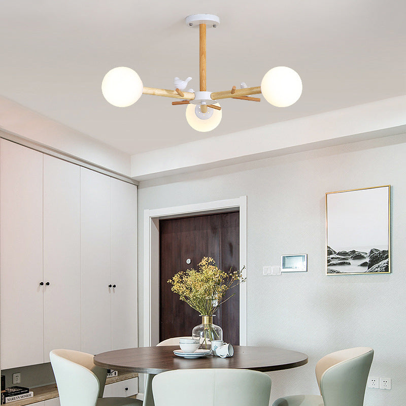 Globe Chandelier Light Fixture Modern Cream Glass Pendant Lighting for Restaurant