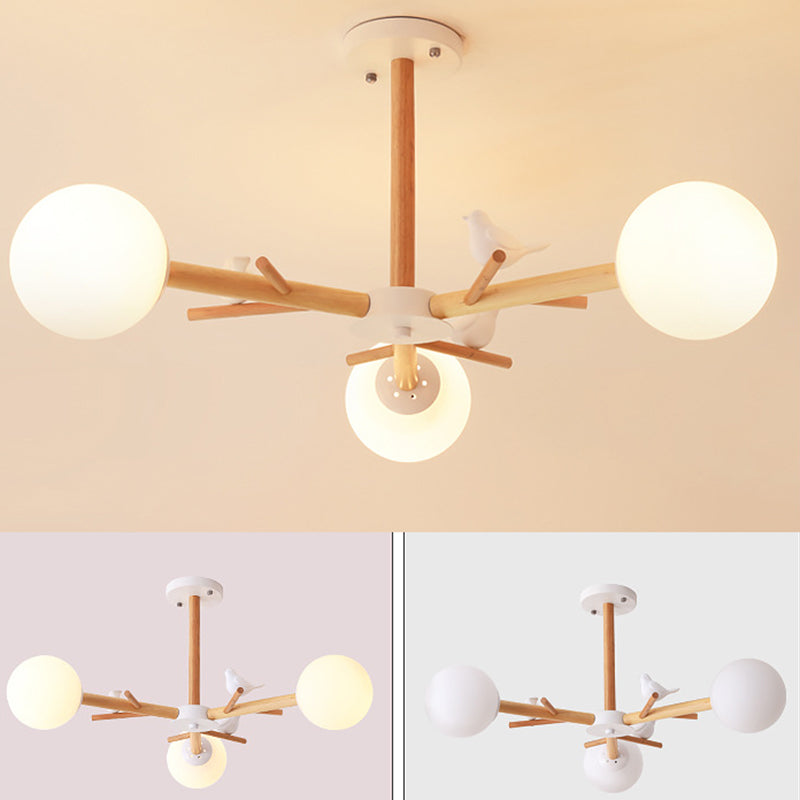 Globe Chandelier Light Fixture Modern Cream Glass Pendant Lighting for Restaurant