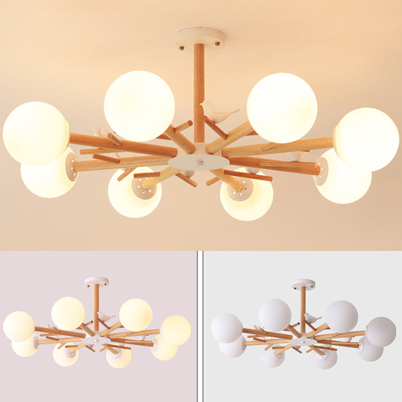 Globe Chandelier Light Fixture Modern Cream Glass Pendant Lighting for Restaurant