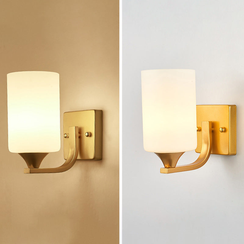 18" H Nordic Simplicity Wall Mount Light White Cylindrical Glass Shade Sconce Light in Polished Gold
