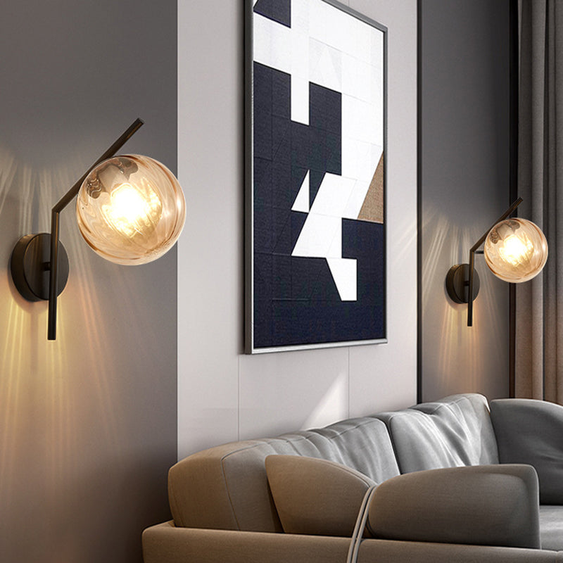 13" H Minimalism Glass Orb Wall Mount Lamp 1-Light Nordic Style Sconce Lighting with Electroplating Metal Base