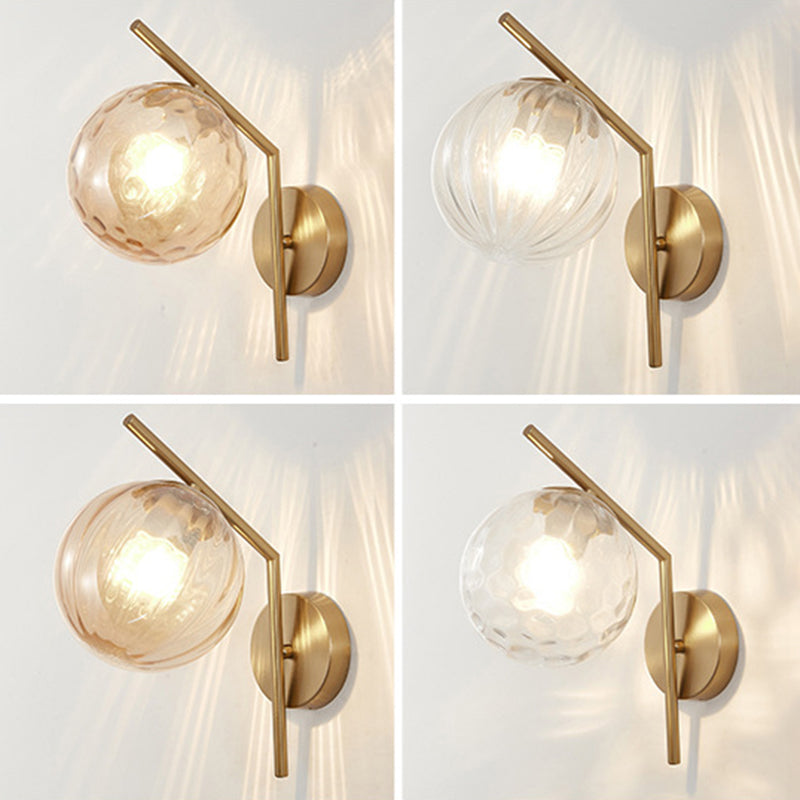 13" H Minimalism Glass Orb Wall Mount Lamp 1-Light Nordic Style Sconce Lighting with Electroplating Metal Base
