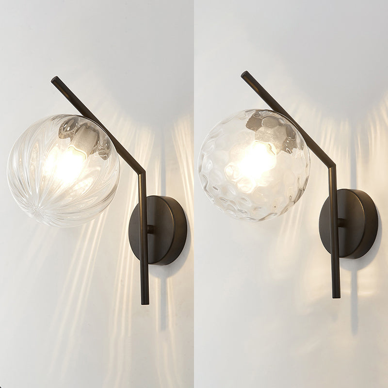 13" H Minimalism Glass Orb Wall Mount Lamp 1-Light Nordic Style Sconce Lighting with Electroplating Metal Base
