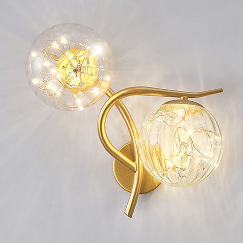 2-Lights Branch Metal Arm Sconce Lights Globe Glass Shade Nordic Style LED Wall Mount Lamp