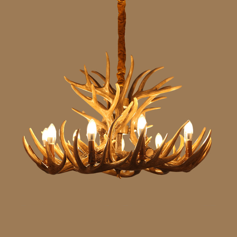 LAMPE DE CHANDELIER DE LA RUSTIC DEER 21,5 "/25.5" /27,5 "De large 9/12 têtes Plafond de résine Plafond suspendu en marron pour le salon