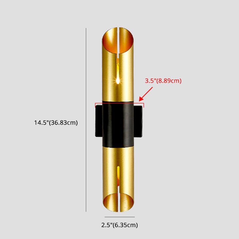 Frosted Gold Post-modern Style Wall Lamp 14" H Tube Shaped Metal Sconce Lights for Aisle Corridor