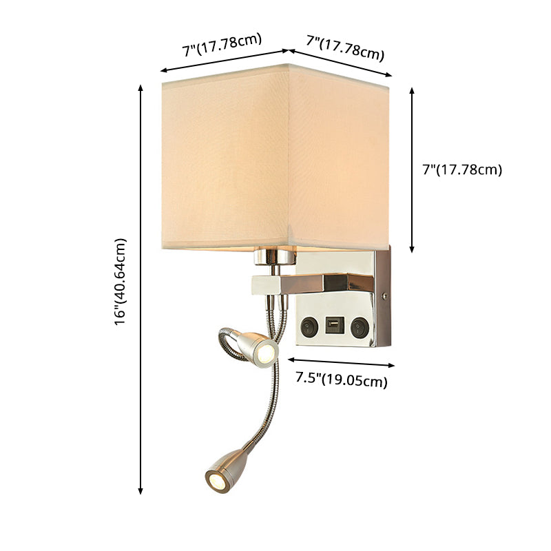 15.7" H Modern Simplicity Bedside LED Reading Lamp Square Fabric Shade Dual Spotlight Design Sconce Lights in Bedroom