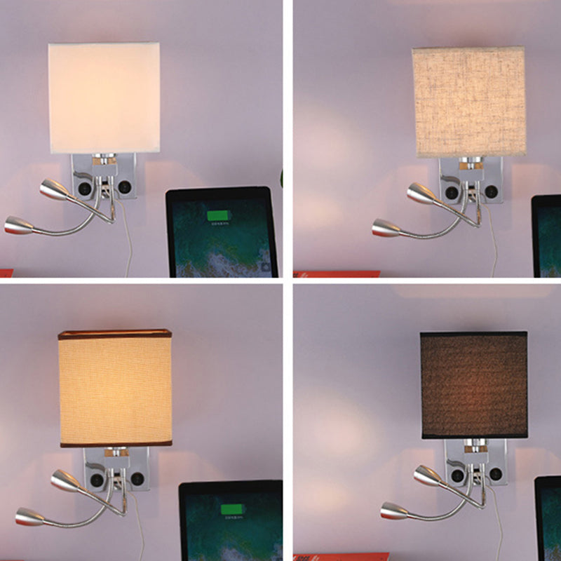 15.7" H Modern Simplicity Bedside LED Reading Lamp Square Fabric Shade Dual Spotlight Design Sconce Lights in Bedroom