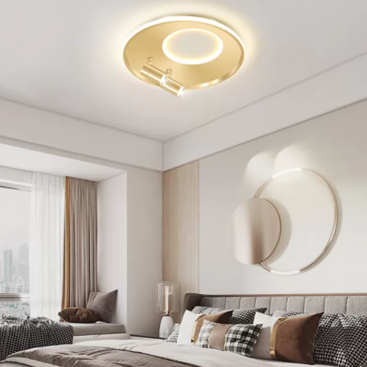 New Modern LED Flush Ceiling Lights Iron Circular Flush Mount Lamp with 2 Spotlights