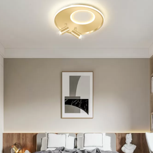 New Modern LED Flush Ceiling Lights Iron Circular Flush Mount Lamp with 2 Spotlights