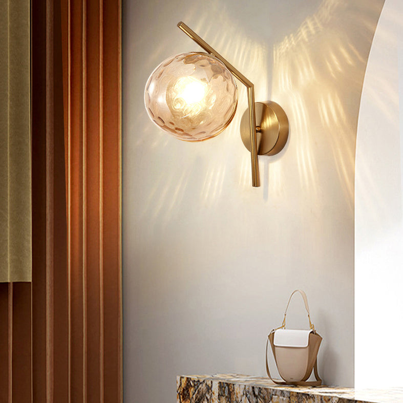 13" H Minimalism Glass Orb Wall Mount Lamp 1-Light Nordic Style Sconce Lighting with Electroplating Metal Base