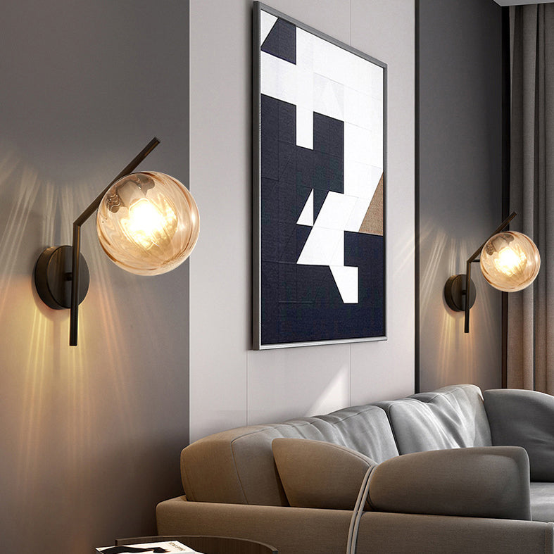 13" H Minimalism Glass Orb Wall Mount Lamp 1-Light Nordic Style Sconce Lighting with Electroplating Metal Base