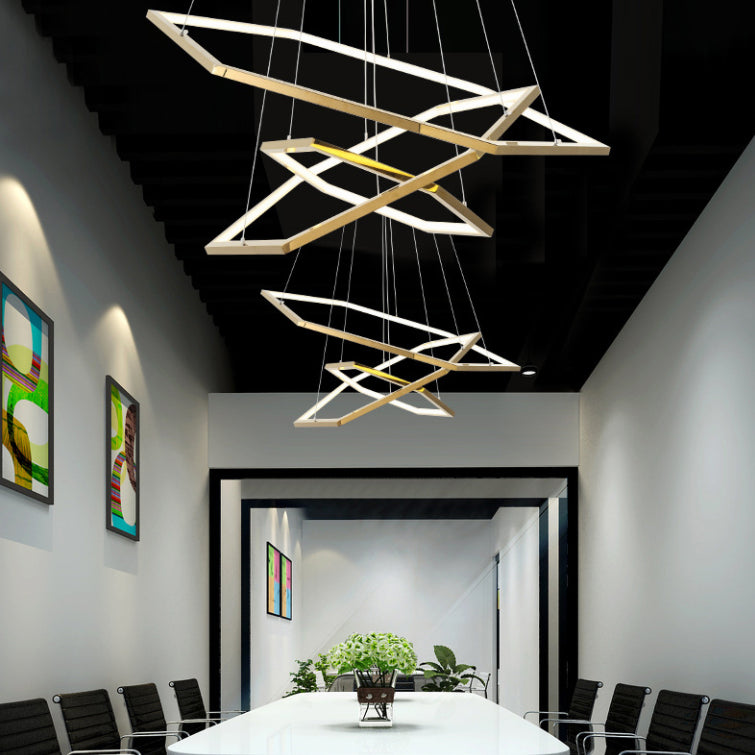 Gold Geometric LED Hanging Lamp in Modern Luxury Style Wrought Iron Ceiling Light for Commercial Place