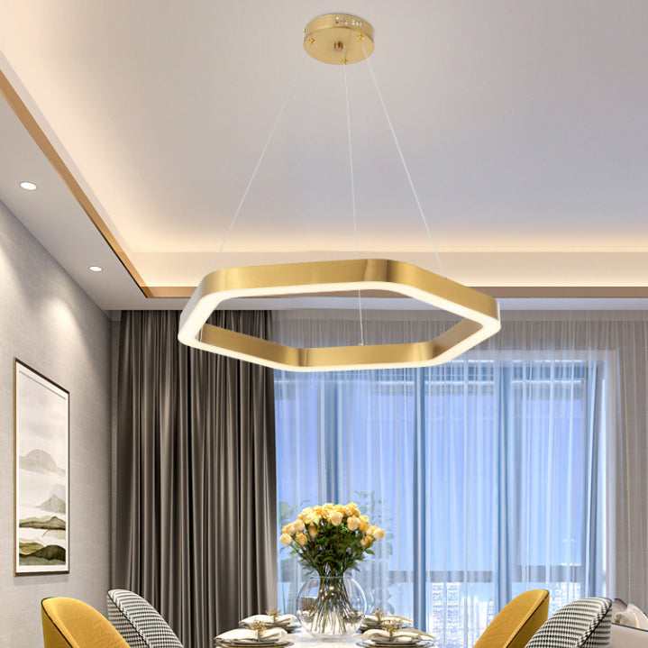 Gold Geometric LED Pendant Light in Modern Creative Style Stainless-Steel Ceiling Light for Lobby
