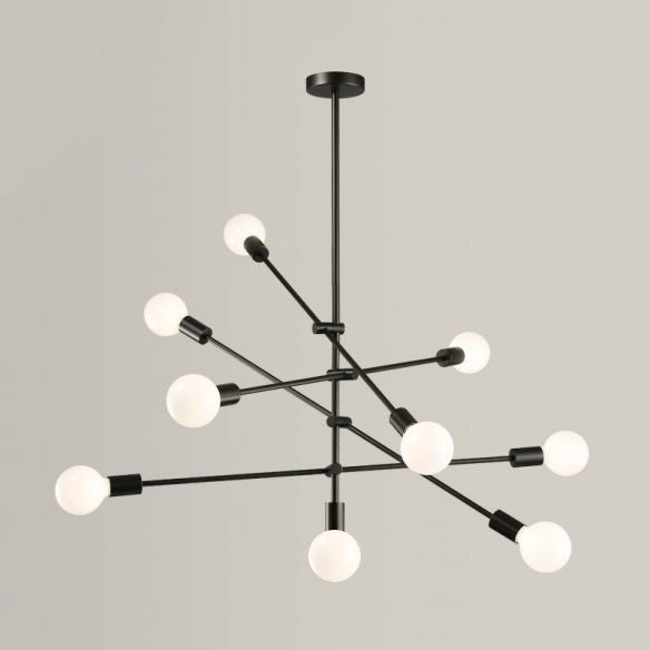 Midden-eeuws sputnik kroonluchter verlichting metallic 8+1 lichten woonkamer plafondlamp in zwart/gouden afwerking