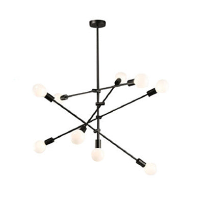 Midden-eeuws sputnik kroonluchter verlichting metallic 8+1 lichten woonkamer plafondlamp in zwart/gouden afwerking