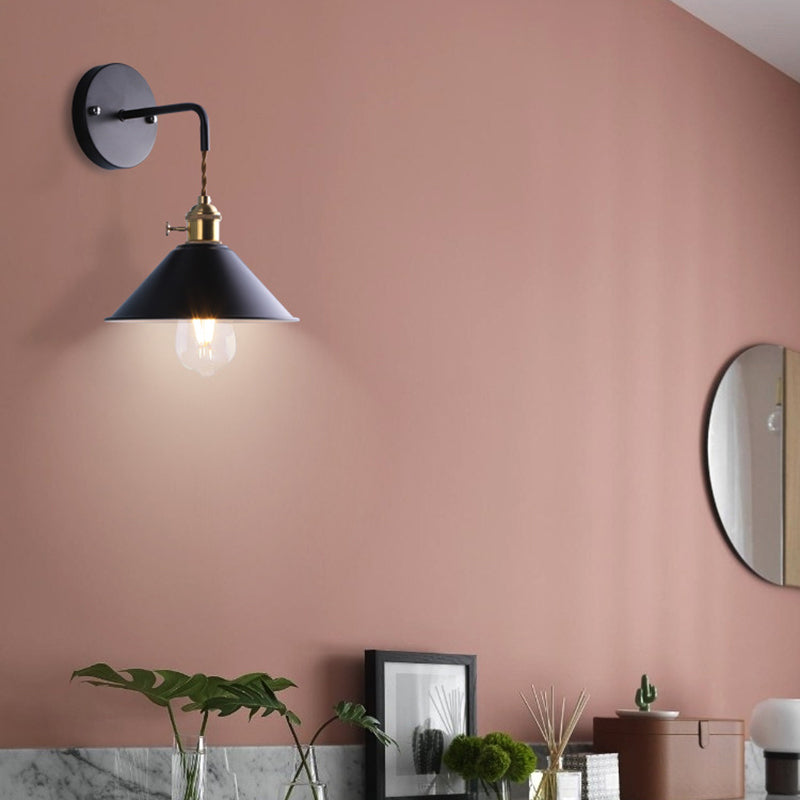 Industrial Cone Wall Light Matte Black Single Metallic for Hallway