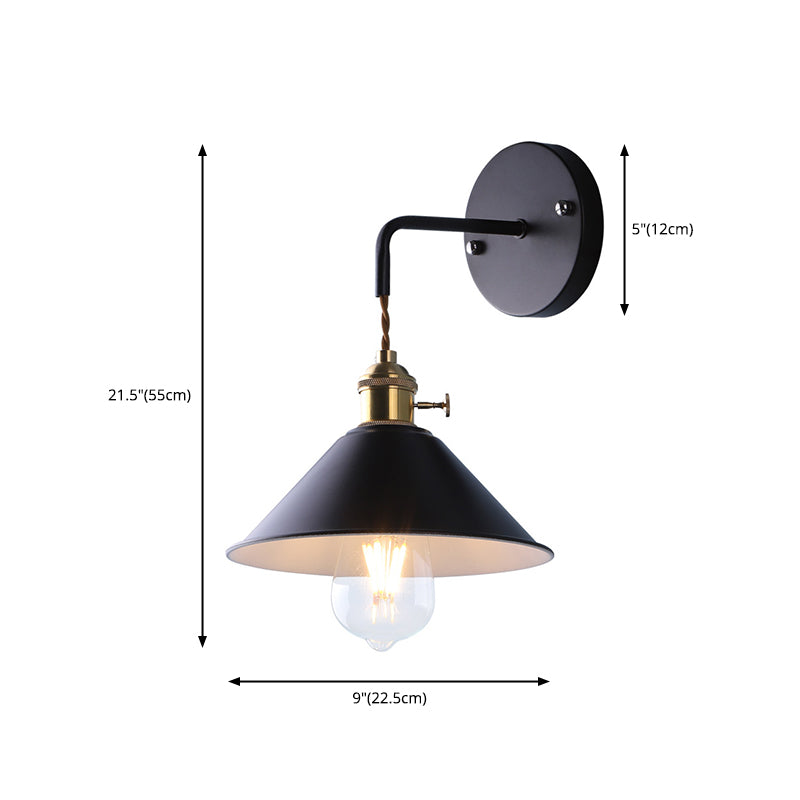 Industrial Cone Wall Light Matte Black Single Metallic for Hallway