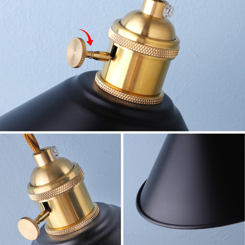 Industrial Cone Wall Light Matte Black Single Metallic for Hallway