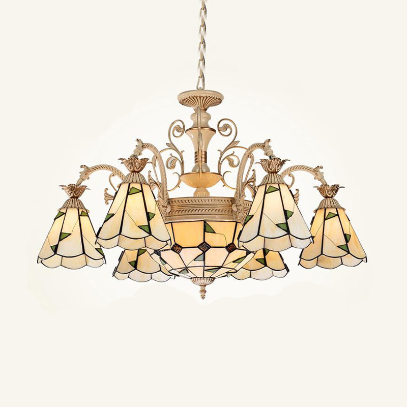 Éclairage de lustre conique baroque Luminations 9/11 Verre coupée Lumière suspendue en blanc et or