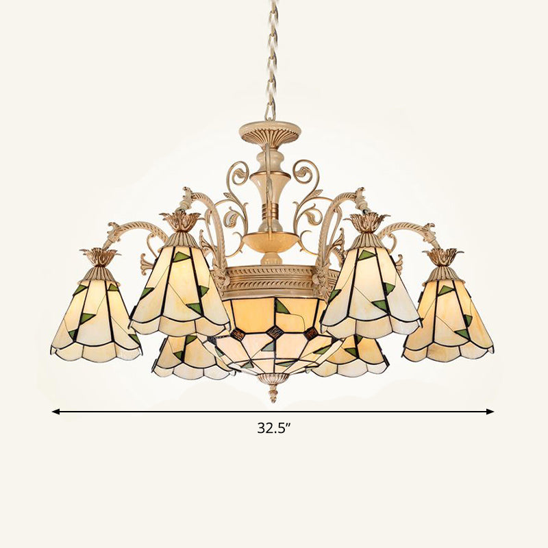 Éclairage de lustre conique baroque Luminations 9/11 Verre coupée Lumière suspendue en blanc et or