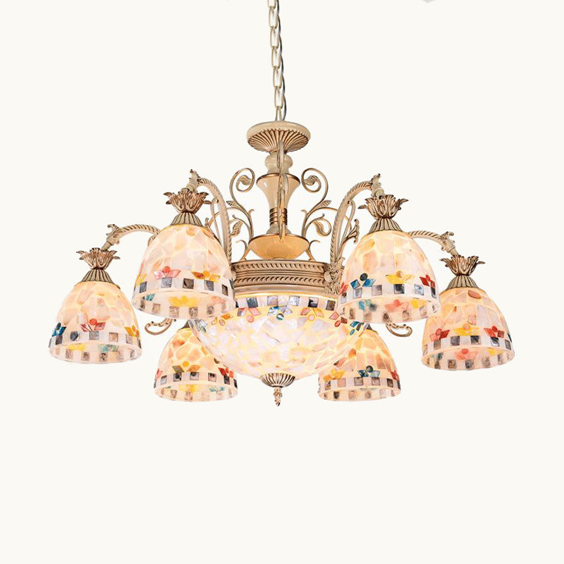 Stained Glass Mosaic Chandelier Lighting Fixture Tiffany 9/11 Lights White and Gold Hanging Lamp Kit