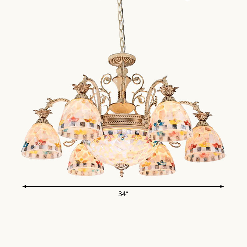 Stained Glass Mosaic Chandelier Lighting Fixture Tiffany 9/11 Lights White and Gold Hanging Lamp Kit