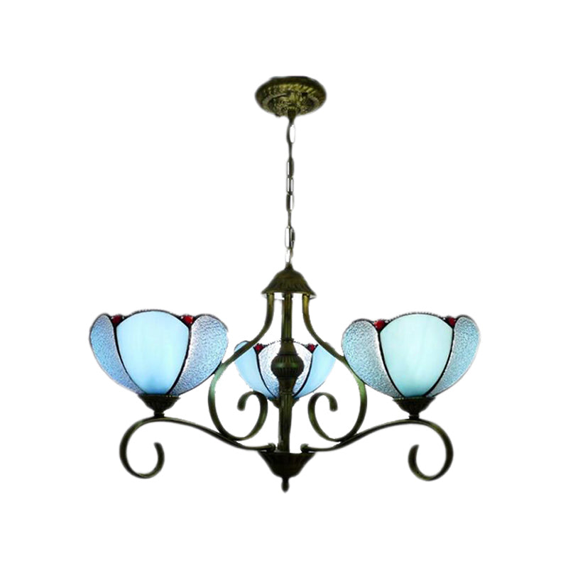 Yellow/Blue Scalloped Chandelier Lamp Tiffany 3/6/8 Lights Stained Glass Hanging Light Fixture