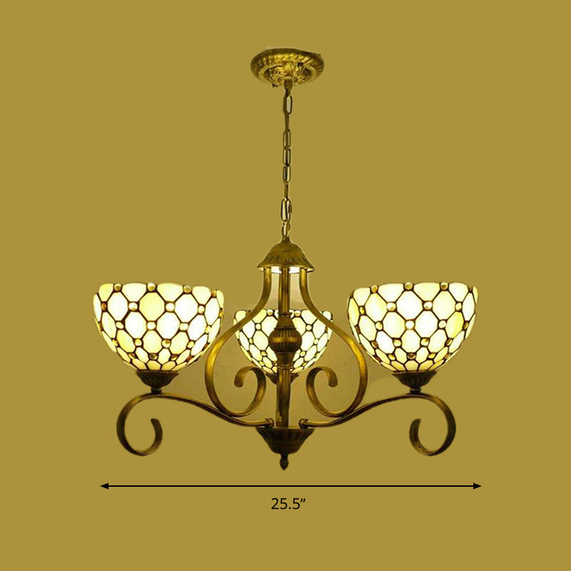 Beige 3/6/8 Lights Pendant Chandelier Mediterranean Stained Glass Jeweled Suspension Lamp, 25.5"/34"/37.5" W