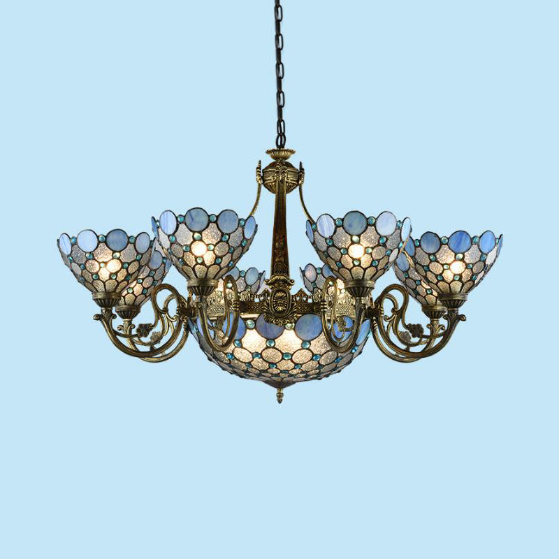 Lámpara de araña de cuentas de bronce antigua 3/8/11 Luces cortadas de lámpara de vidrio para sala de estar para sala de estar