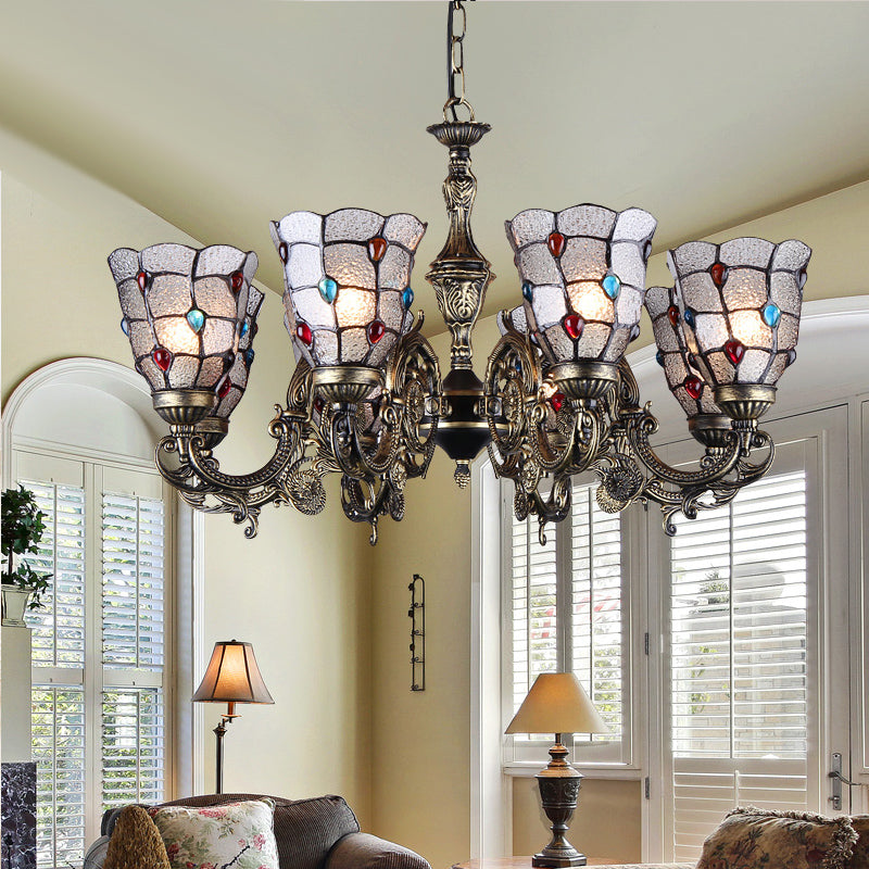 Antique Bronze 3/6/11 Lights Chandelier Lighting Fixture Mediterranean Cut Glass Jeweled Ceiling Lamp