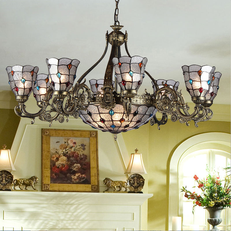 Antique Bronze 3/6/11 Lights Chandelier Lighting Fixture Mediterranean Cut Glass Jeweled Ceiling Lamp