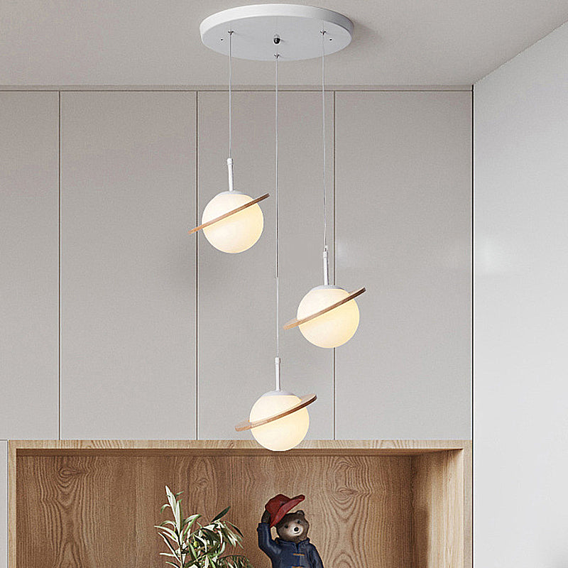 Modern Style Ceiling Light with Moon Design Glass Shape, Wood Accents Cluster Lighting
