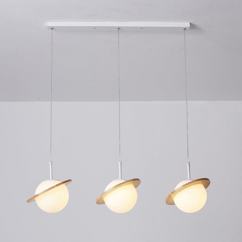 Modern Style Ceiling Light with Moon Design Glass Shape, Wood Accents Cluster Lighting