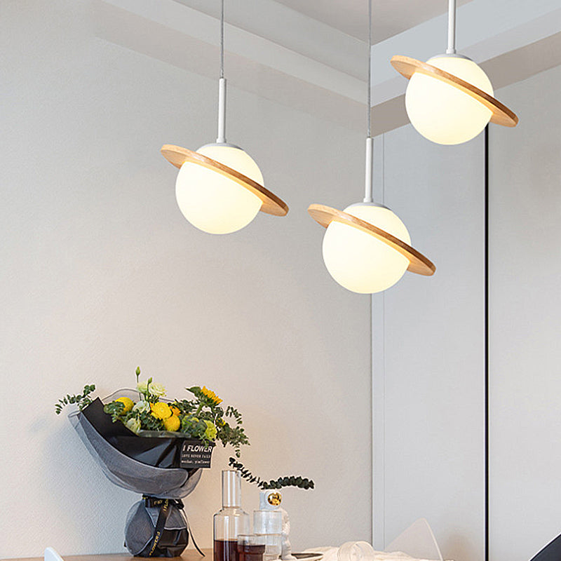 Modern Style Ceiling Light with Moon Design Glass Shape, Wood Accents Cluster Lighting