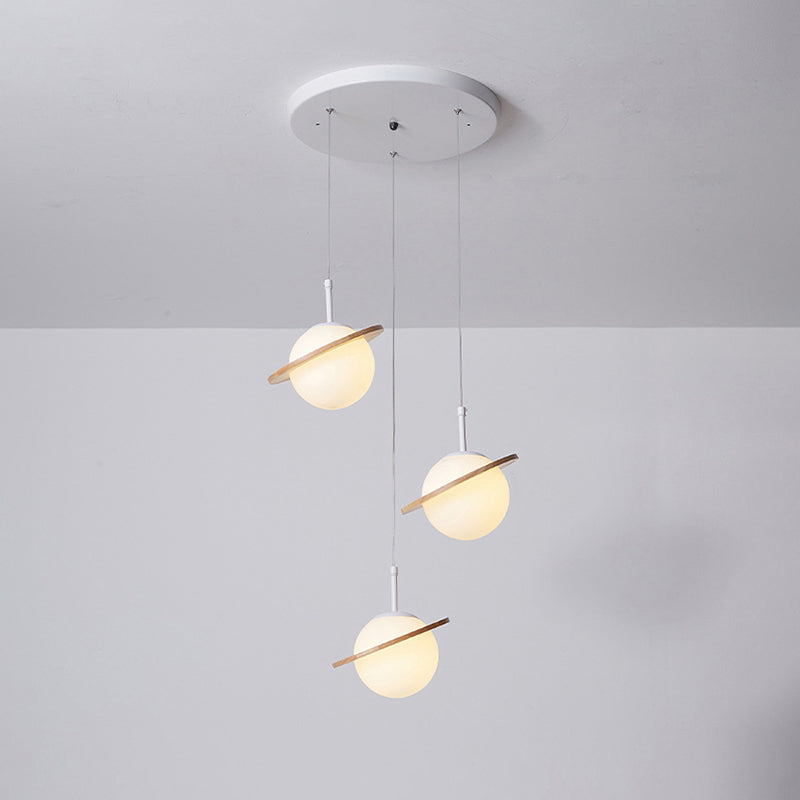 Modern Style Ceiling Light with Moon Design Glass Shape, Wood Accents Cluster Lighting