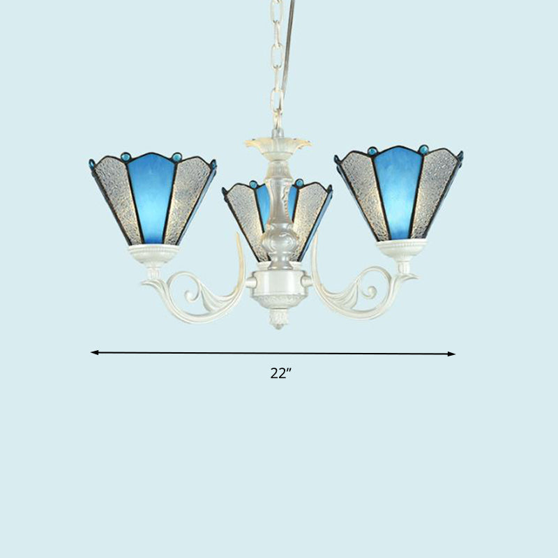 Conical Blue Frosted Glass Chandelier Lamp Baroque 3/9/11 Lights Cream Hanging Pendant Light for Living Room