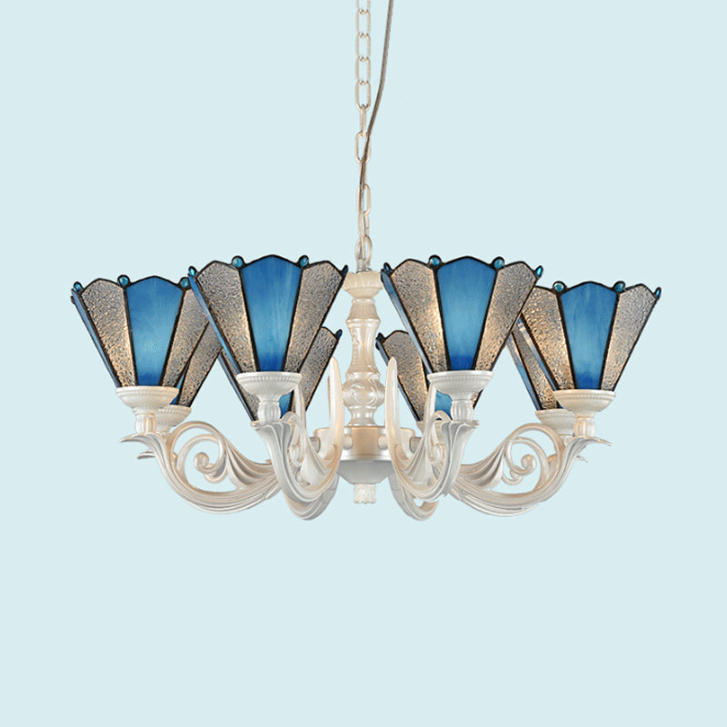 Conical Blue Frosted Glass Chandelier Lamp Baroque 3/9/11 Lights Cream Hanging Pendant Light for Living Room
