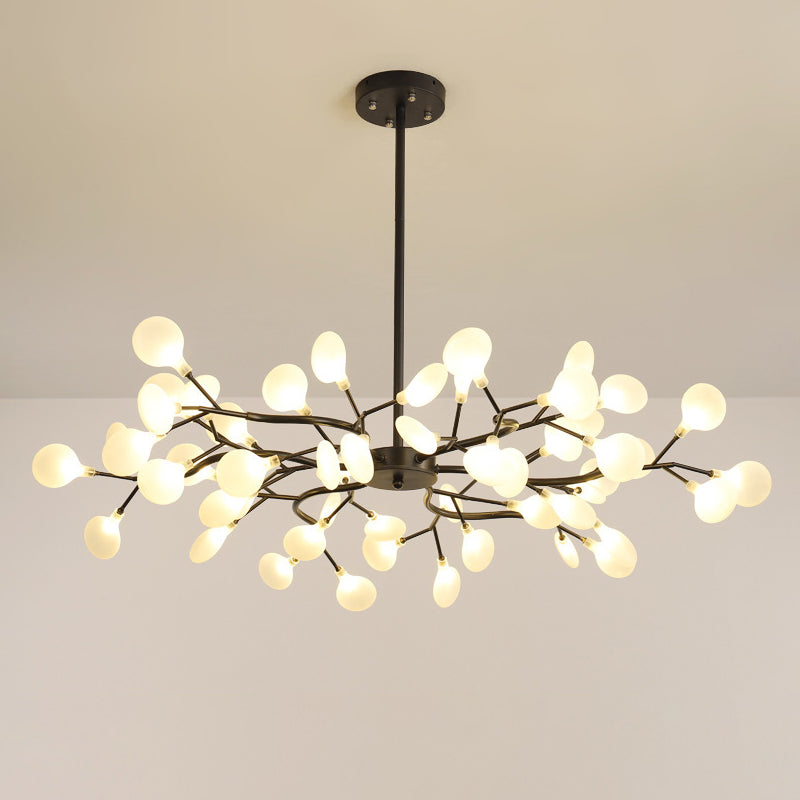 54-Light Unique Golden Linear Branch Firefly Chandelier for Dining Room, Adjustable Height