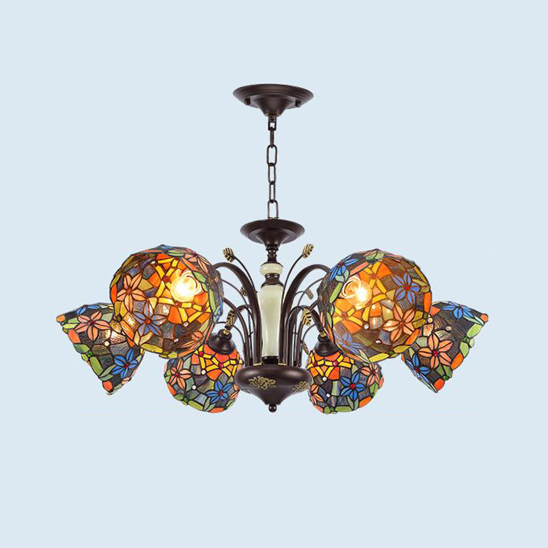 Flower Pendant Chandelier 3/6/8 Lights Cut Glass Victorian Hanging Lamp in Bronze for Living Room
